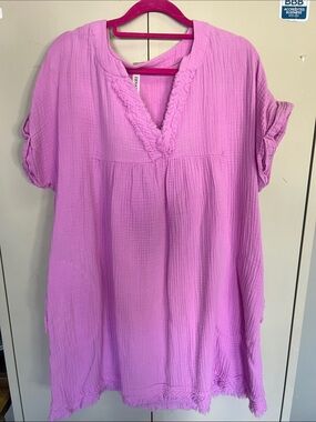 Lightweight Pink Gauze V-Neck Women's dress